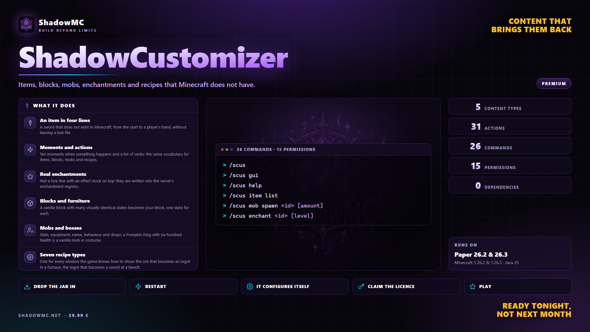 ShadowCustomizer — Items, blocks, mobs, enchantments and recipes that Minecraft does not have.