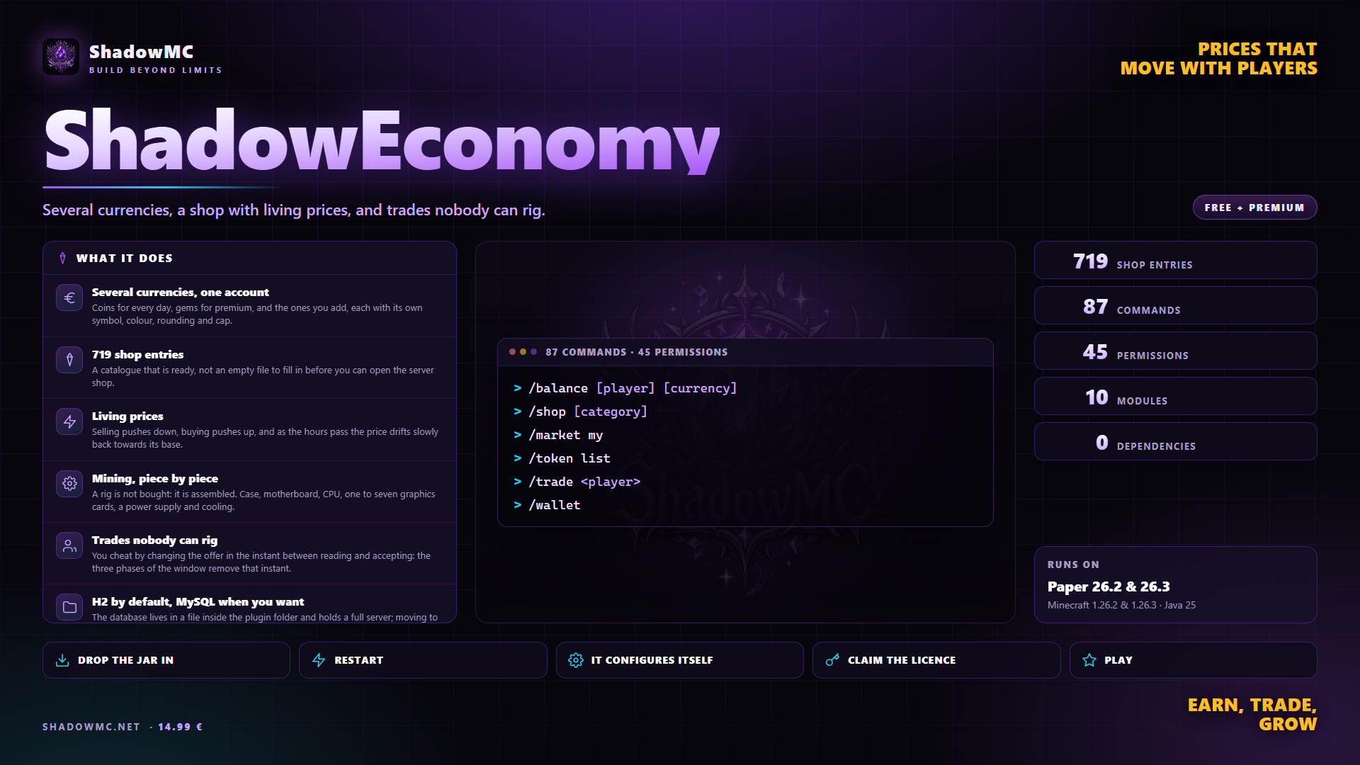 ShadowEconomy — Several currencies, a shop with living prices, and trades nobody can rig.